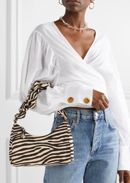 画像1: zebra pattern fabric French retro fold bag shoulder messenger bag 　ゼブラパターントート ショルダーメッセンジャーバッグ (1)