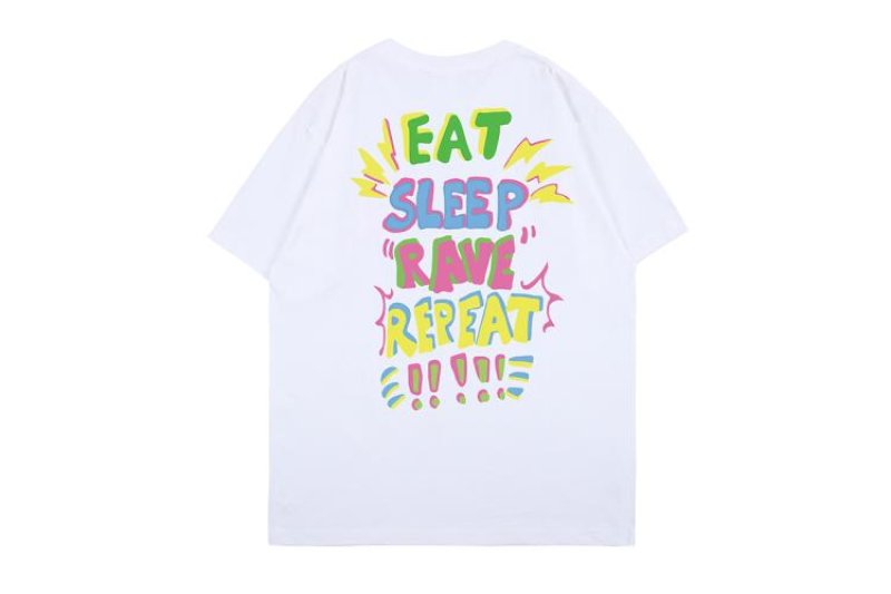 画像2: Unisex Mens & Woman Eat Sleep Rave Repeat Short Sleeve Hip Hop Graphic Printing Tees t-shirt  男女兼用イートスリープレイブリピートショートスリーブTシャツヒップホップグラフィックプリントTシャツ (2)