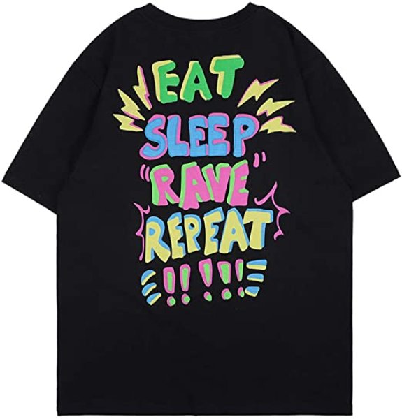 画像1: Unisex Mens ＆ Woman Eat Sleep Rave Repeat Short Sleeve Hip Hop Graphic Printing Tees t-shirt  男女兼用イートスリープレイブリピートショートスリーブTシャツヒップホップグラフィックプリントTシャツ (1)