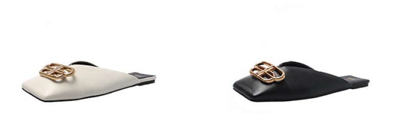 画像2: women's square head flat bottom half slippers  mules  pump スクエアヘッドメタル付きフラットボトムハーフスリッパパンプス　ミュール  (2)