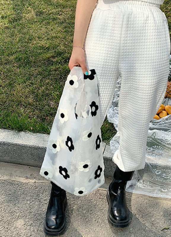 画像7: Applique Embroidery Flower Tote Handbag shoulder eco bag エコバッグアップリケ 刺繍 フラワー トート ハンドバッグ ショルダーバック エコバックトート トートバック (7)