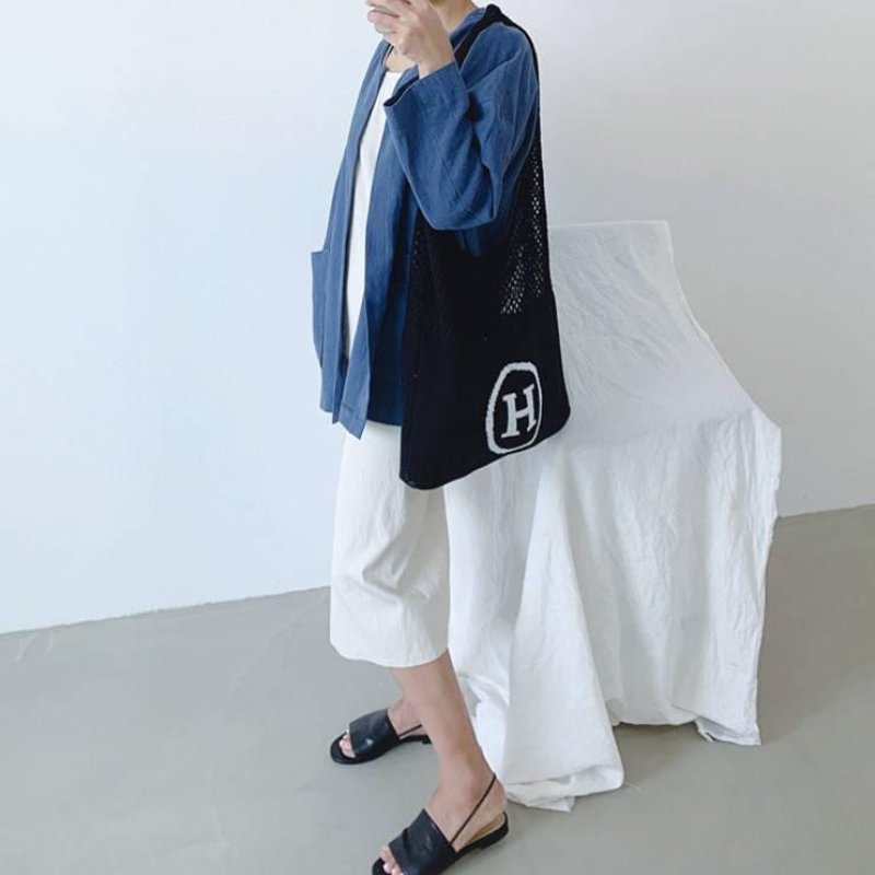 画像7: knit H logo shoulder eco bag  ニット編みHロゴショルダーエコバックトート トートバック (7)