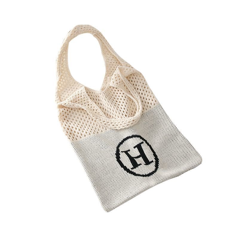 画像4: knit H logo shoulder eco bag  ニット編みHロゴショルダーエコバックトート トートバック (4)