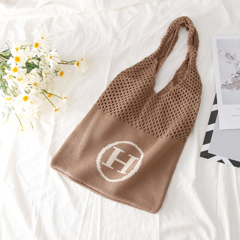 画像8: knit H logo shoulder eco bag  ニット編みHロゴショルダーエコバックトート トートバック (8)