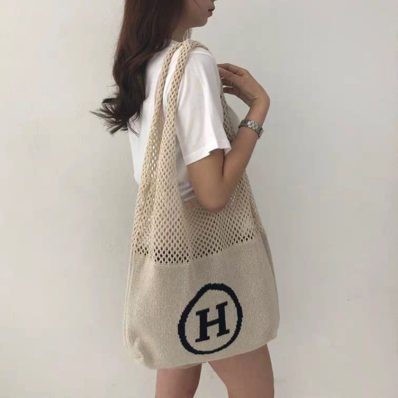 画像6: knit H logo shoulder eco bag  ニット編みHロゴショルダーエコバックトート トートバック (6)