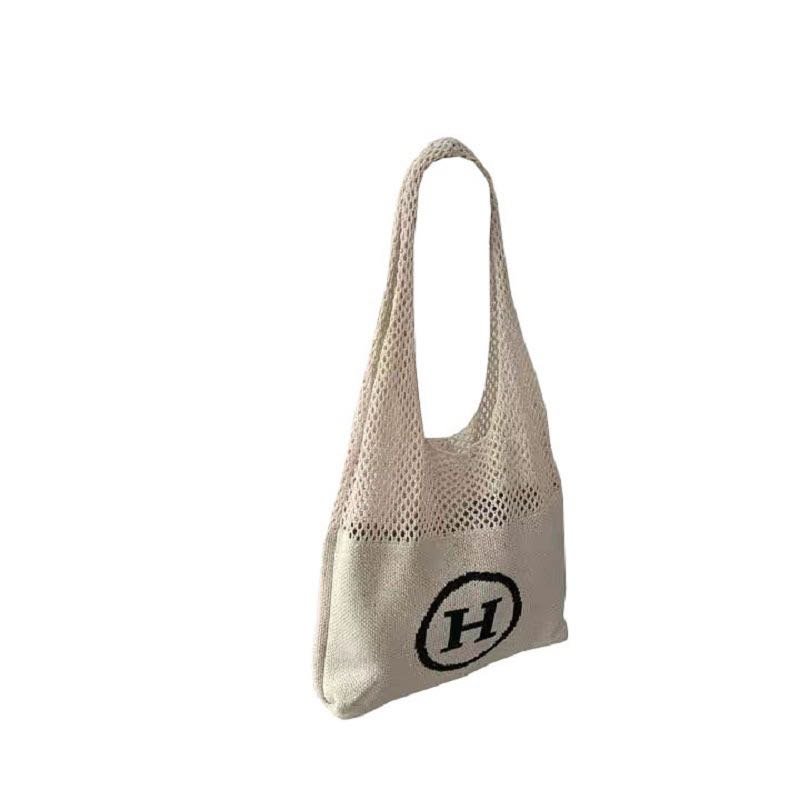 画像9: knit H logo shoulder eco bag  ニット編みHロゴショルダーエコバックトート トートバック (9)