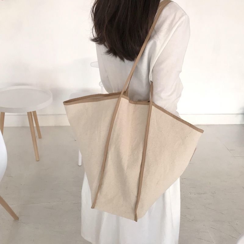 画像4:  large capacity canvas shoulder  bag カラーマッチングキャンバスラージショルダーバッグ (4)