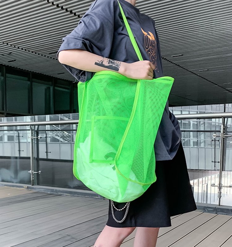画像8: transparent mesh large capacity shoulder bag s eco bag shopping bag 透明メッシュエコバッグア トート ショルダーバック (8)