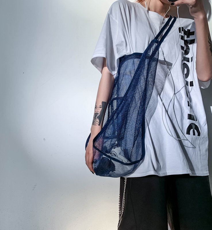画像7: transparent mesh large capacity shoulder bag s eco bag shopping bag 透明メッシュエコバッグア トート ショルダーバック (7)