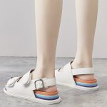 画像4: Women color matching thick bottom fashion Velcro  flat  sandals  slippers 厚底ファッションベルクロバックストラップ フラットサンダル スリッパ (4)