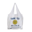 画像1: cotton and linen shoulder  eco bag shopping bag　スマイルプリントコットンショルダーエコバッグトート バック (1)