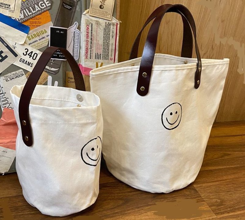 画像3: Canvas bucket type tote eco bag　スマイル ドットプリントバケットトートエコバッグ (3)