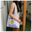 画像4: cotton and linen shoulder  eco bag shopping bag　スマイルプリントコットンショルダーエコバッグトート バック (4)