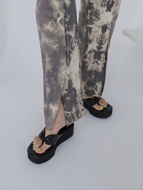 画像3: High waist split casual pants wide leg pants  ハイウエストスプリットカジュアルタイダイパンツワイドレッグパンツ (3)