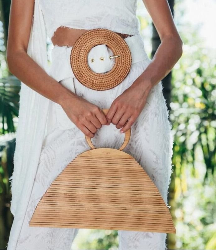 画像2: Woman’s Beach holiday idyllic style woven bag retro hand bamboo　アートポータブル折りたたみ竹バンブーバッグ シェルバスケットバッグトートバック (2)