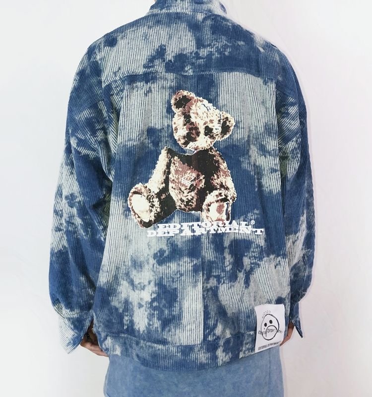 画像6:  lazy bear print loose corduroy jacket  men and women loose  jacket 　レイジーベアプリントルーズコーデュロイジャケットオーバーサイズジャケットユニセッ クス男女兼用 (6)