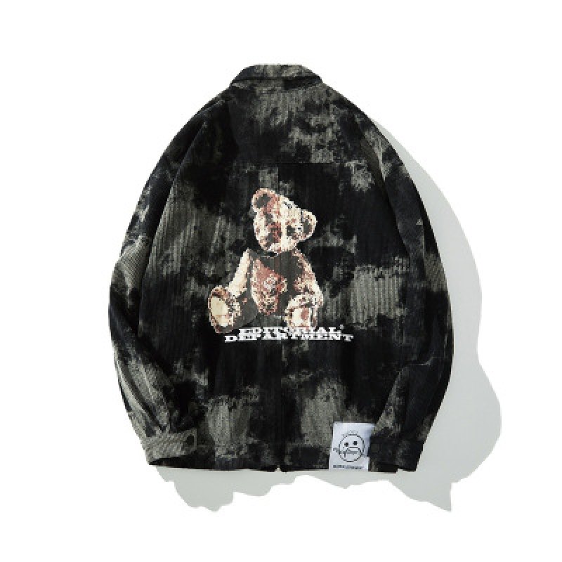 画像1:  lazy bear print loose corduroy jacket  men and women loose  jacket 　レイジーベアプリントルーズコーデュロイジャケットオーバーサイズジャケットユニセッ クス男女兼用 (1)