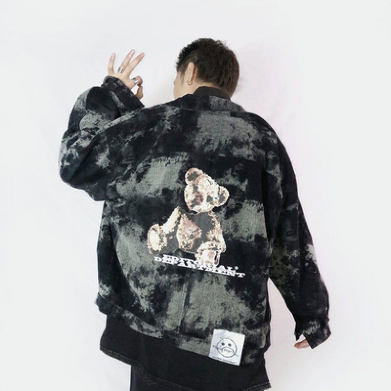 画像5:  lazy bear print loose corduroy jacket  men and women loose  jacket 　レイジーベアプリントルーズコーデュロイジャケットオーバーサイズジャケットユニセッ クス男女兼用 (5)