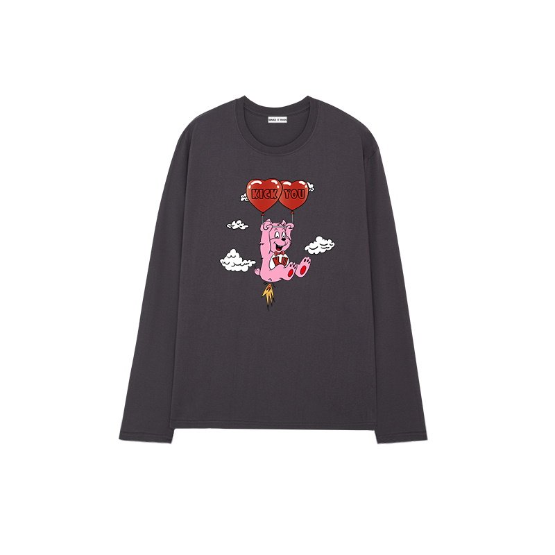 画像2: Men's Unisex loving bear  Loose T-shirt ユニセックス 男女兼用ラビングベアプリントオーバーサイズ長袖Tシャツ (2)