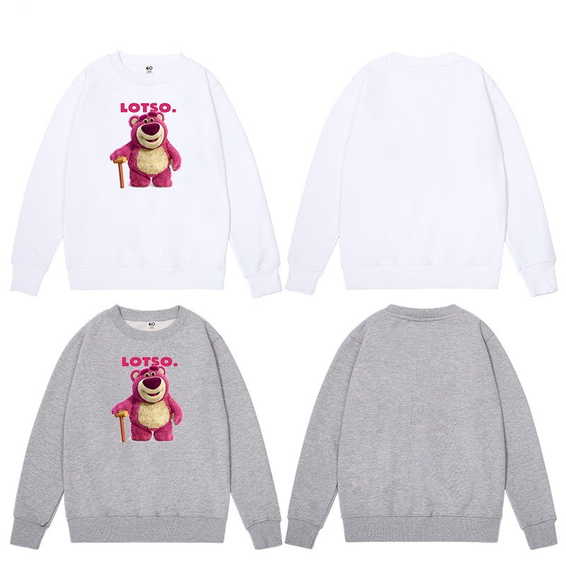 画像2: Men's Unisex  toy story spoof strawberry bear pink bear sweater   ユニセックス 男女兼用トイストーリーなりすましイチゴクマピンククマオーバーサイズ長袖スウェット トレーナー (2)