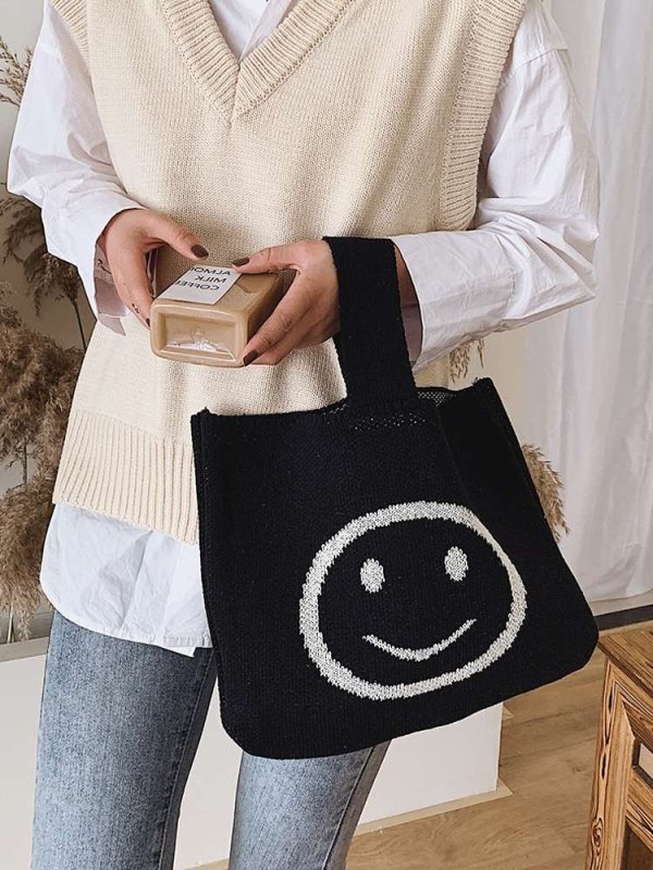 画像6: Women's   wool cute smiling face handbag Tote Bag 　スマイルニコちゃん トート　エコバッグ (6)