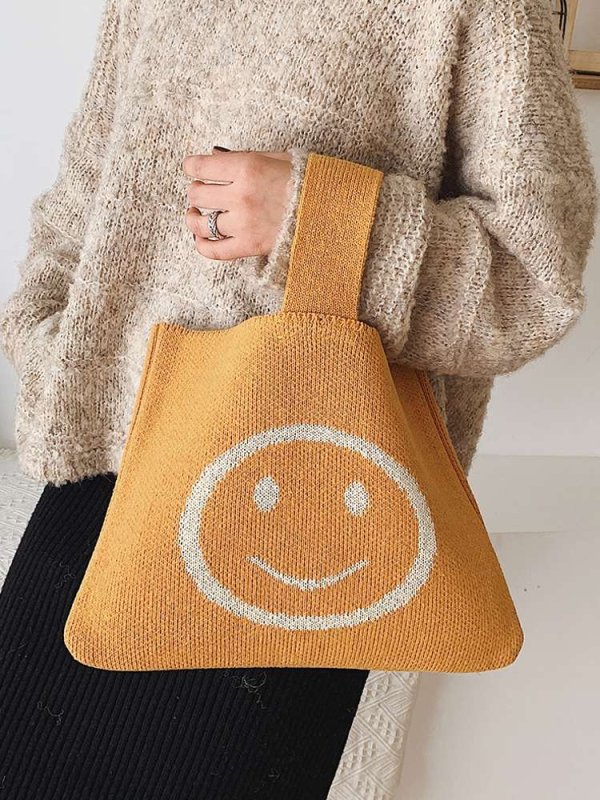 画像7: Women's   wool cute smiling face handbag Tote Bag 　スマイルニコちゃん トート　エコバッグ (7)