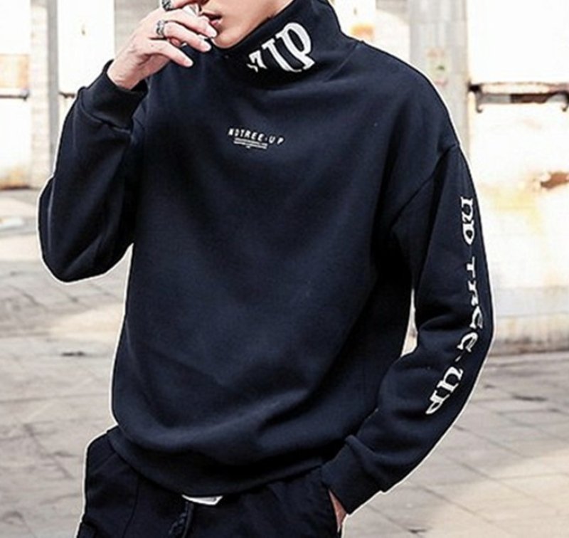 画像13: Men's Unisex letter printing high-necked pullover sweater   ユニセックス 男女兼用ハイネックレターロゴオーバーサイズ長袖スウェット トレーナー(1) (13)