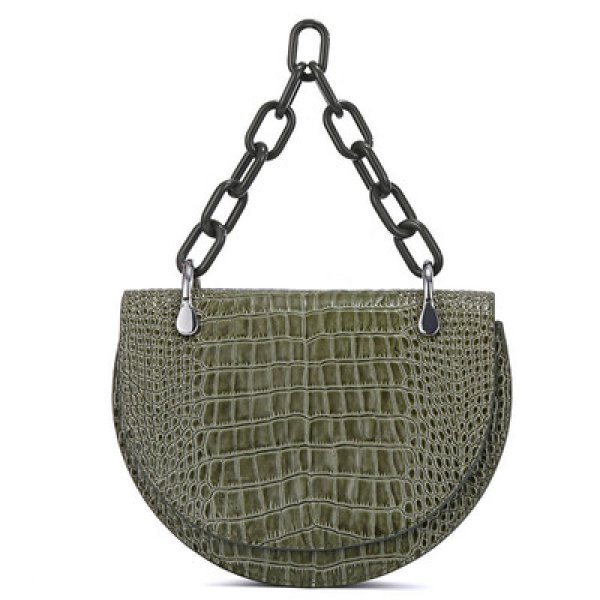 画像1: chain portable diagonal saddle  messenger shoulder  tote  bag クロコ柄サドルチェーントートショルダーハンドバッグ 　 (1)