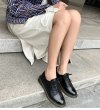 画像4: women's  leather lace-up flat bottom British style shoes pump 　レザーレースアップカラーマッチングシングルシューズ　パンプス　ミュール  (4)