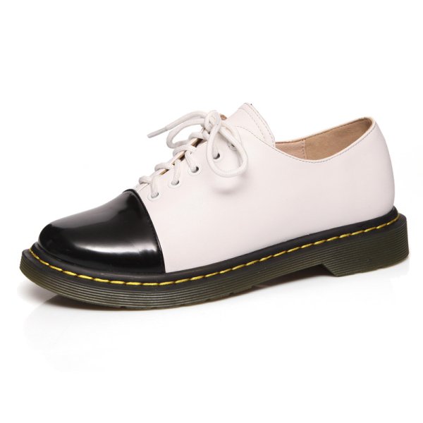 画像1: women's  leather lace-up flat bottom British style shoes pump 　レザーレースアップカラーマッチングシングルシューズ　パンプス　ミュール  (1)