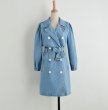 画像3: light blue denim  trench coat long coat  windbreaker jacket ライトブルーのデニムトレンチコートロングコート (3)