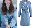 画像2: light blue denim  trench coat long coat  windbreaker jacket ライトブルーのデニムトレンチコートロングコート (2)