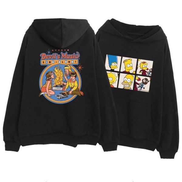 画像1: Men's Unisex Simpson×devils music hooded pullover sweater   ユニセックス 男女兼用シンプソン×デビルズミュージックオーバーサイズ長袖フーディー　パーカー　スウェット　トレーナー (1)