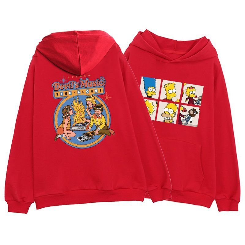 画像4: Men's Unisex Simpson×devils music hooded pullover sweater   ユニセックス 男女兼用シンプソン×デビルズミュージックオーバーサイズ長袖フーディー パーカー スウェット トレーナー (4)