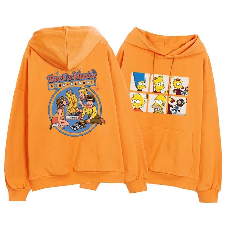 画像6: Men's Unisex Simpson×devils music hooded pullover sweater   ユニセックス 男女兼用シンプソン×デビルズミュージックオーバーサイズ長袖フーディー パーカー スウェット トレーナー (6)