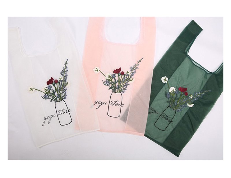 画像13: rganza embroidery fairy bag  eco bag shopping bag　オーガンジーフラワー刺繍付きショルダーエコ トート ショッピング バック (13)