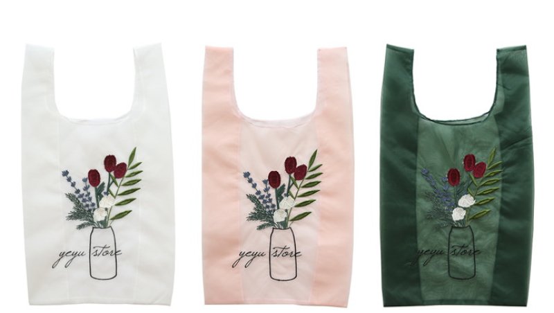 画像15: rganza embroidery fairy bag  eco bag shopping bag　オーガンジーフラワー刺繍付きショルダーエコ トート ショッピング バック (15)