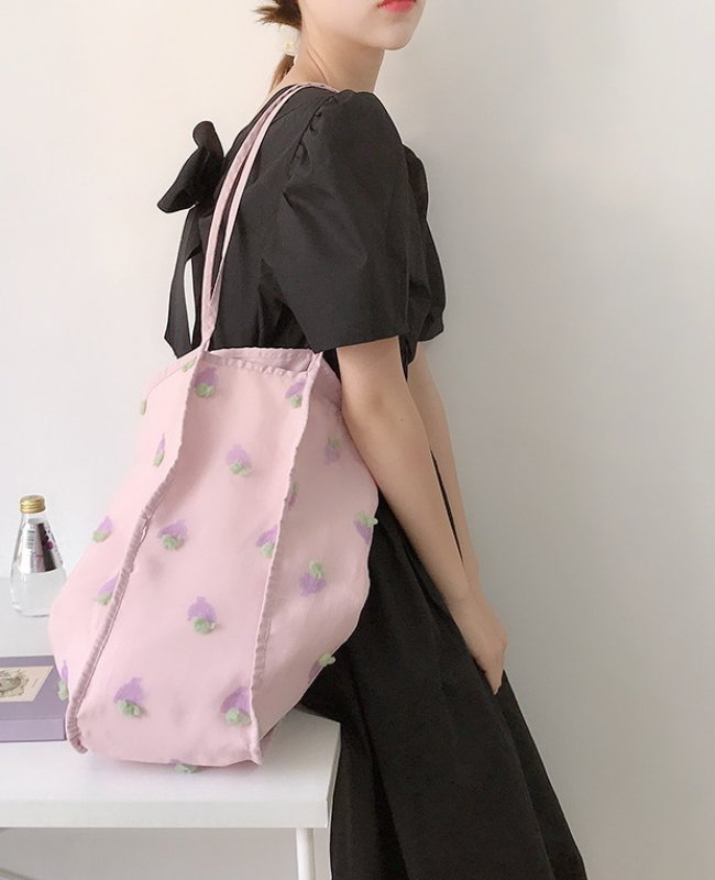 画像5: flower canvas super fire shoulder bag   eco bag shopping bag　フラワーラージサイズショルダーエコ トート ショッピング バック (5)