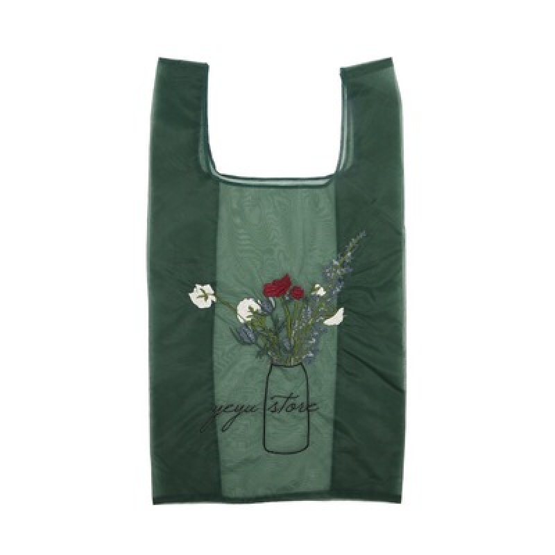 画像9: rganza embroidery fairy bag  eco bag shopping bag　オーガンジーフラワー刺繍付きショルダーエコ トート ショッピング バック (9)