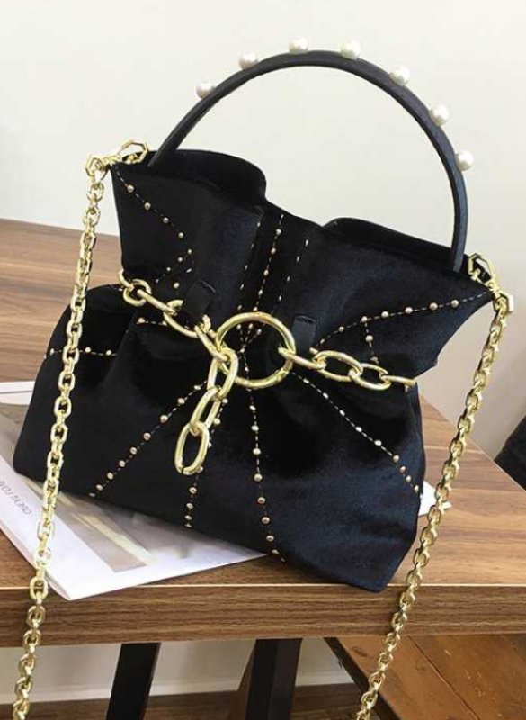 画像5: Pearl & Chain Bucket Tote Shoulder Bag　パール＆チェーンバケットトートショルダーバックハンドバッグ　 (5)