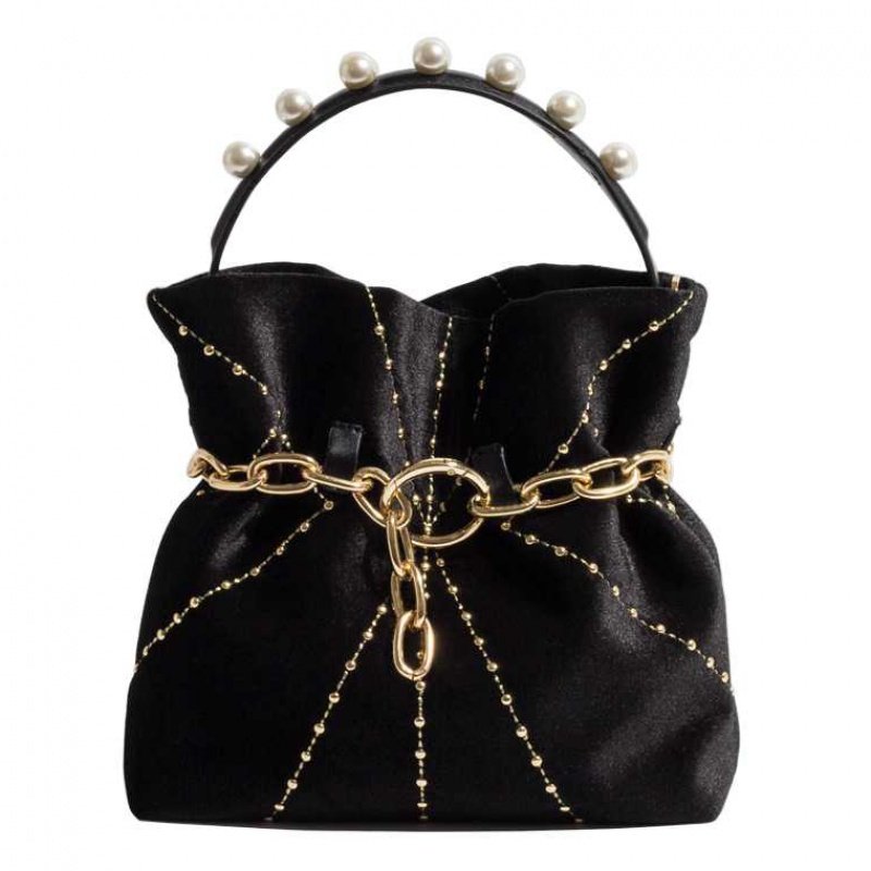 画像1: Pearl & Chain Bucket Tote Shoulder Bag　パール＆チェーンバケットトートショルダーバックハンドバッグ　 (1)