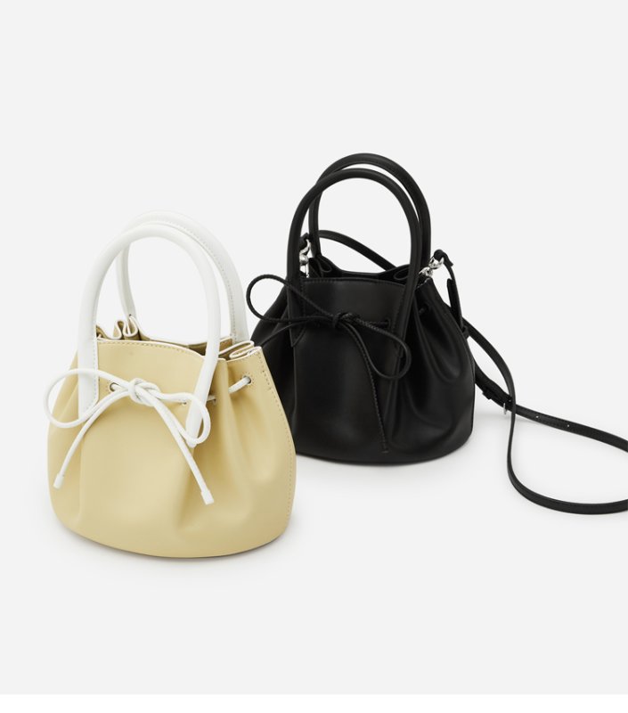 画像2:  drawstring bucket portable messenger bag ドローストリングレザーバケットバッグトトート ショルダーバック (2)