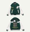 画像4: embroidery baseball uniform jacket  レザーカラーマッチングベースボールスタジアムジャンバー ジャケットユニセッ クス男女兼用 (4)
