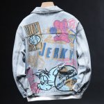 画像4: Tom & Jerry long-sleeved graffiti irregular printing loose  denim jacketmen and women loose denim jacket トム ＆ ジェリー ペイント Gジャン オーバーサイズデニムジャケットユニセッ クス男女兼用コート (4)