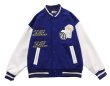 画像2: embroidery baseball uniform jacket  レザーカラーマッチングベースボールスタジアムジャンバー ジャケットユニセッ クス男女兼用 (2)