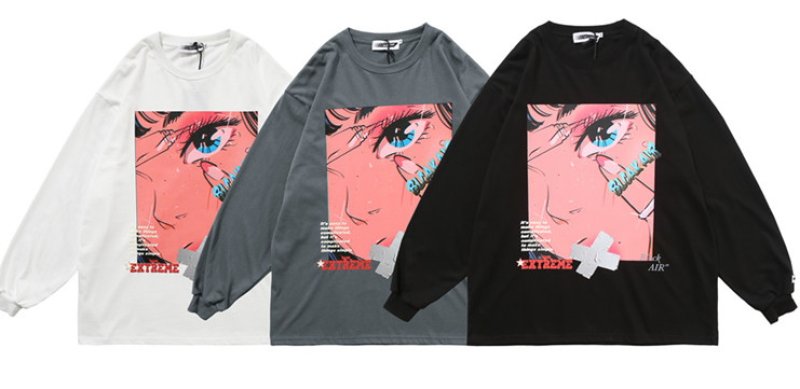 画像4: Men's Unisex two-dimensional long-sleeved T-shirt loose oversize pullover sweater   ユニセックス 男女兼用blcakalrオーバーサイズ長袖Tシャツ (4)