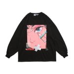 画像1: Men's Unisex two-dimensional long-sleeved T-shirt loose oversize pullover sweater   ユニセックス 男女兼用blcakalrオーバーサイズ長袖Tシャツ (1)