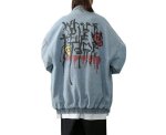 画像7:  graffiti irregular printing loose  denim jacket men and women loose denim jacket 　トム＆ジェリーペイントオーバーサイズデニムジップアップジャケットユニセッ クス男女兼用コート (7)