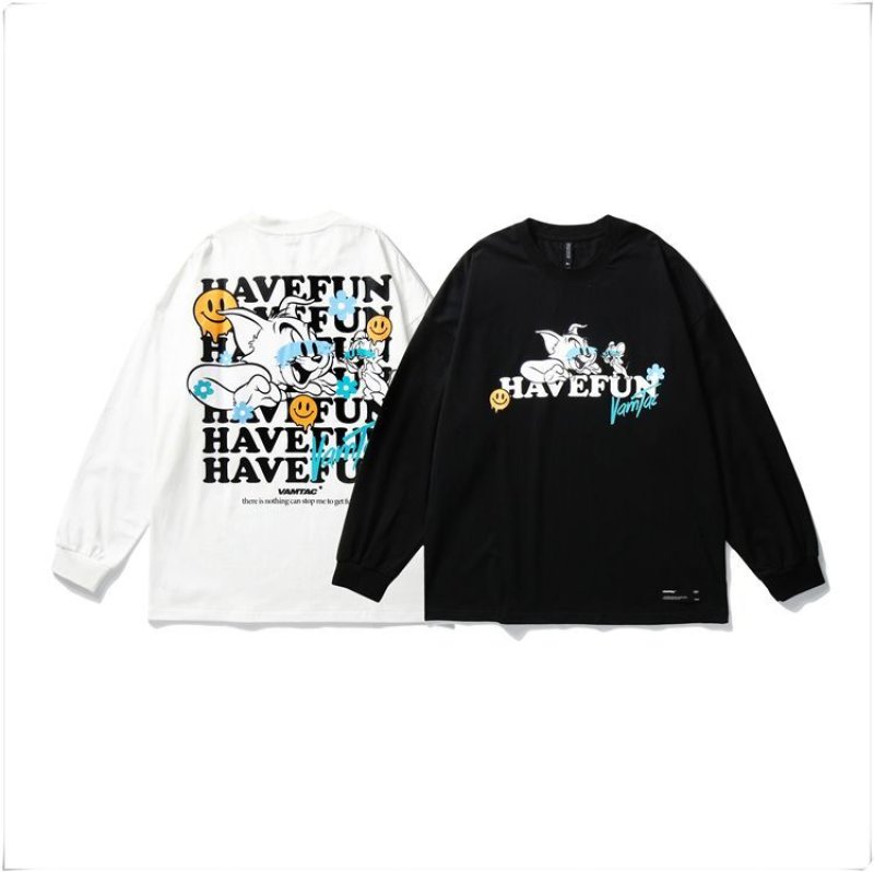 画像5: Men's Unisex letter Tom & Jerry printing long-sleeved T-shirt loose oversize pullover sweater   ユニセックス 男女兼用レタートム＆ジェリーオーバーサイズ長袖Tシャツ (5)