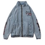 画像3:  graffiti irregular printing loose  denim jacket men and women loose denim jacket 　トム＆ジェリーペイントオーバーサイズデニムジップアップジャケットユニセッ クス男女兼用コート (3)